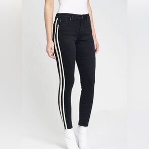 Pistola Audrey Striped Skinny Ankle Jeans Black & White Raw Hem, 27, Stretch
